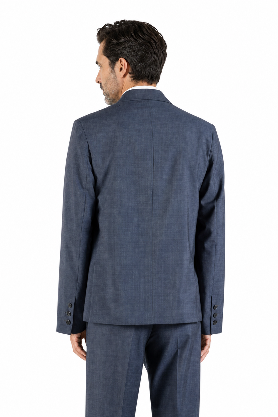 Blazer regular in lana trama blu e nero