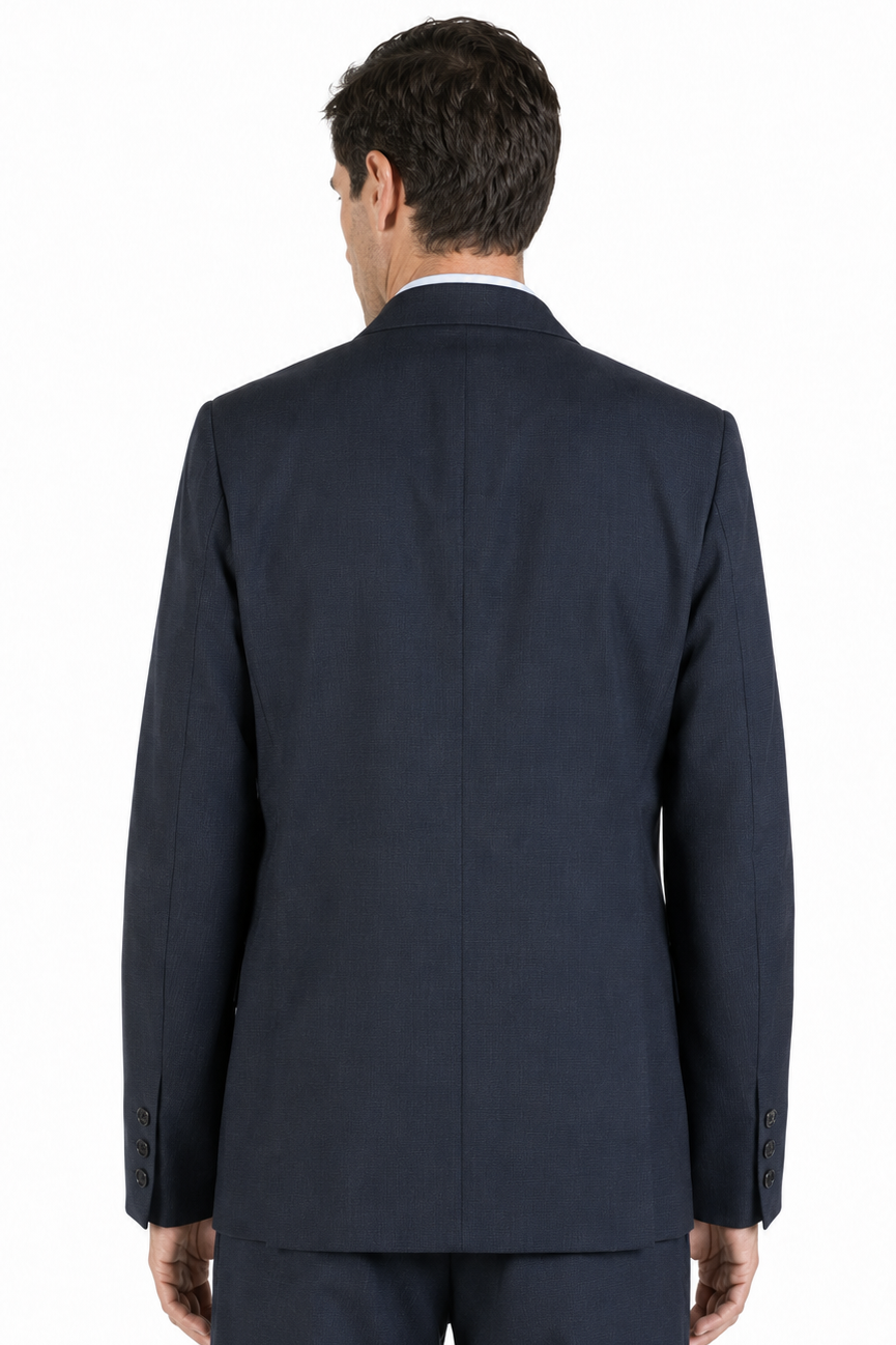 Blazer slim in lana trama blu su blu