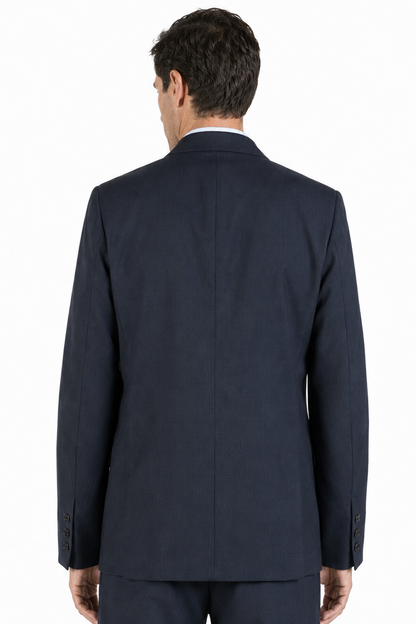 Blazer slim in lana trama blu su blu