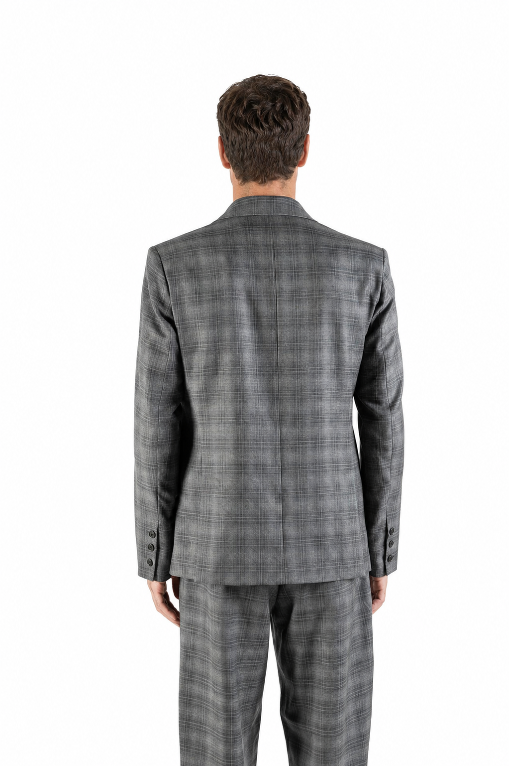 Slim-fit blazer in grey wool with a check pattern