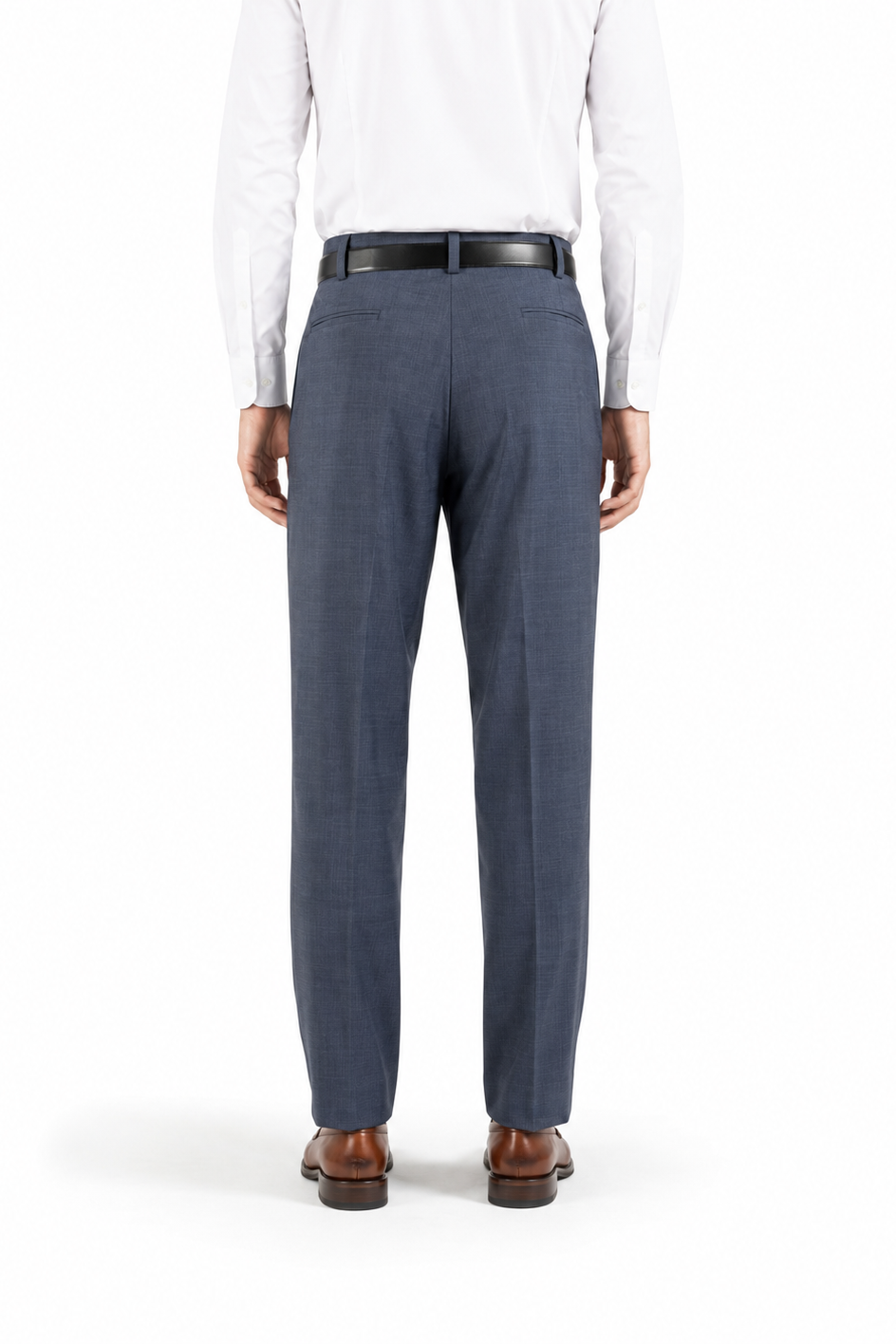 Pantalone dritto con piega stirata in lana trama blu e nero