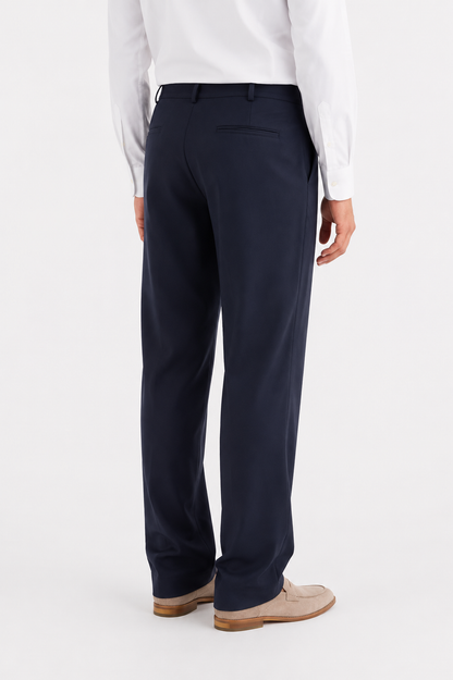 Pantalone dritto in lana blu navy