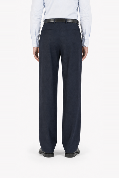 Pantalone morbido in lana trama blu su blu